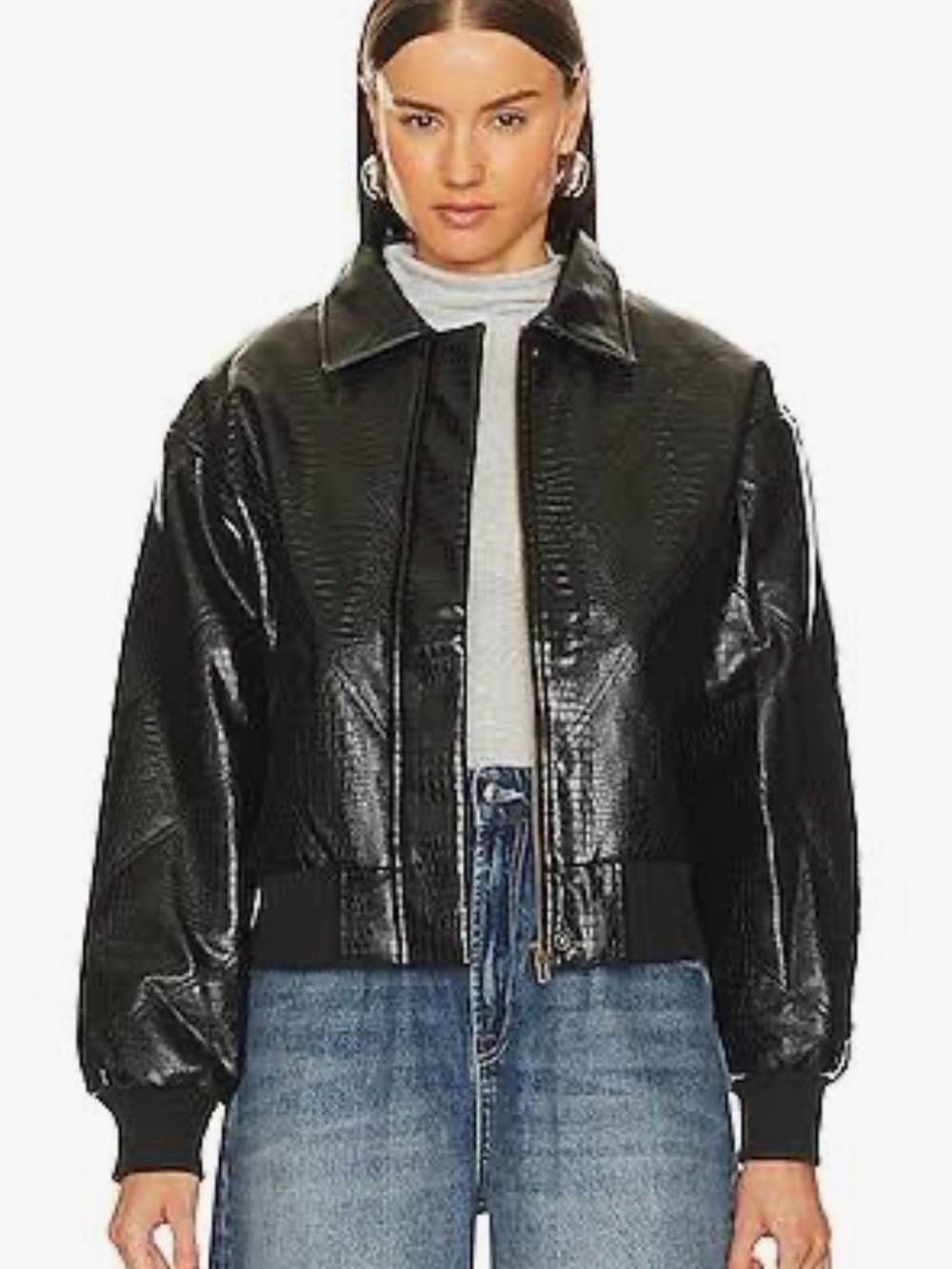 Bridget x Revolve: Cropped Faux-Leather Bomber Jacket - Women's size M